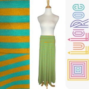 NWT LuLaRoe Striped Fold Over Maxi Skirt- turquoise and orange, small